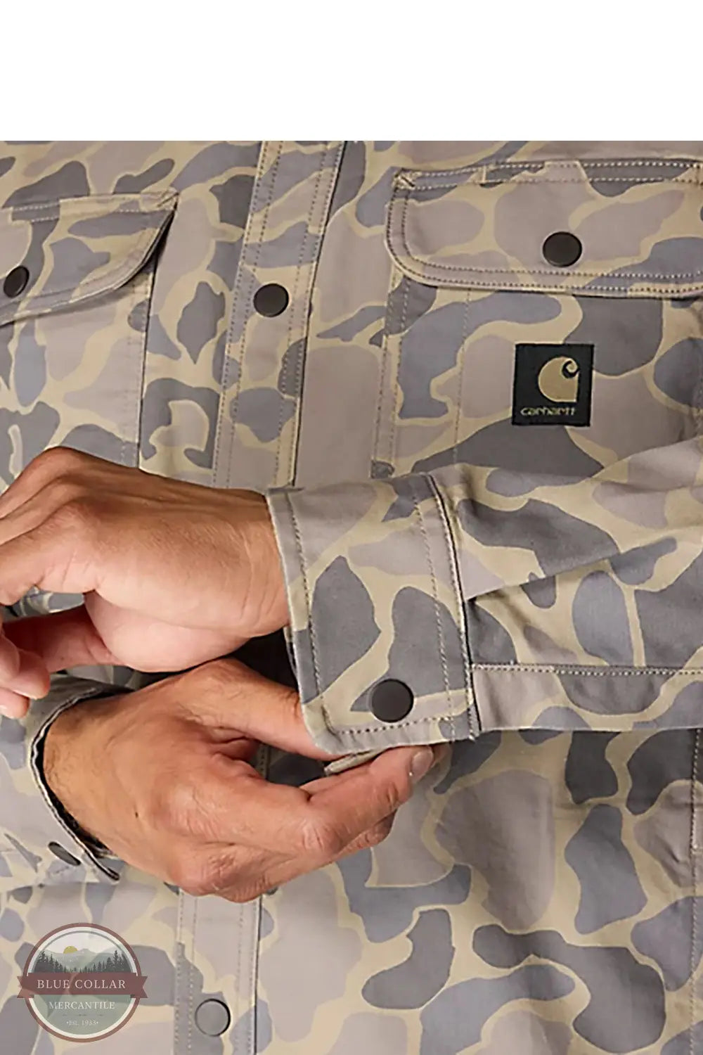 Carhartt 105419 Rugged Flex® Relaxed Fit Canvas Fleece Lined Shirt Jac in GM5, cuff