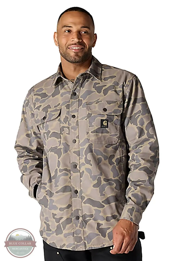 Carhartt 105419 Rugged Flex® Relaxed Fit Canvas Fleece Lined Shirt Jac in GM5, front
