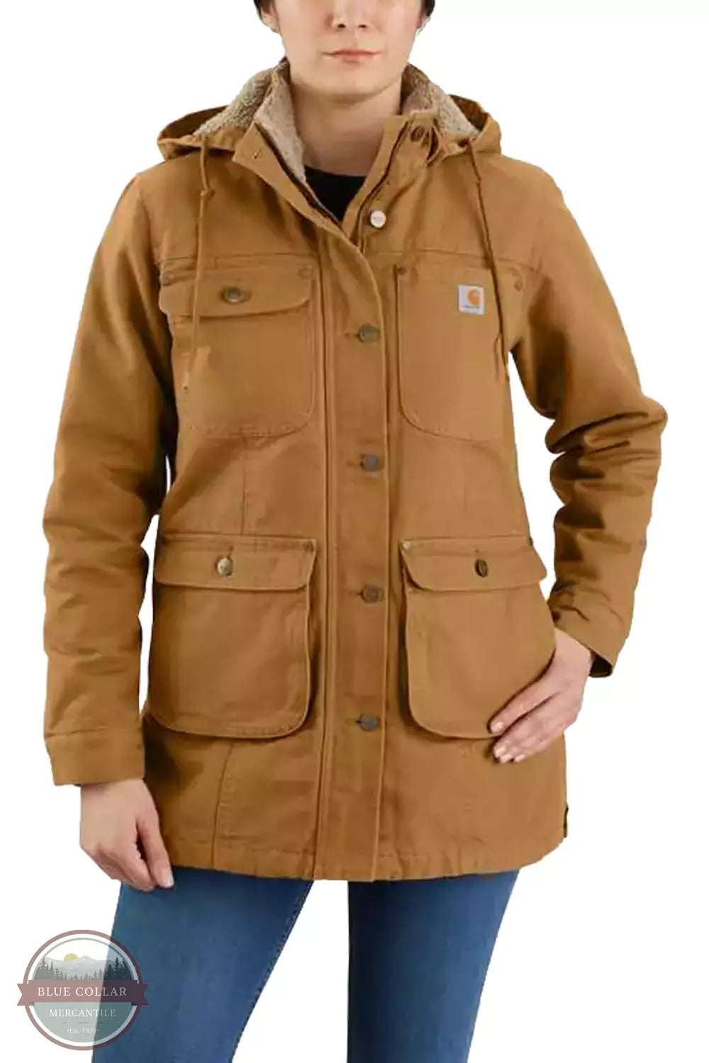 Carhartt 105512-BRN Loose Fit Washed Duck Coat in Carhartt Brown Front View