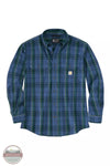 Carhartt 105946 Loose Fit Midweight Chambray Button Down Long Sleeve Shirt in Plaid Dark Blue Front View