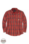 Carhartt 105946 Loose Fit Midweight Chambray Button Down Long Sleeve Shirt in Plaid Chili Pepper Front View