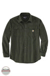 Carhartt 105947 Loose Fit Heavyweight Flannel Button Down Long Sleeve Shirt in Plaid Basil Front View