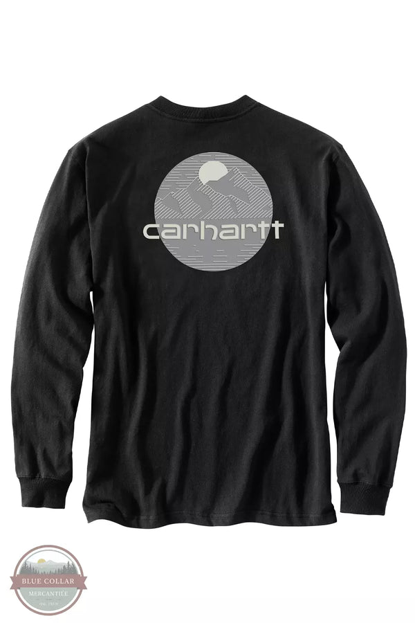 Carhartt 105955 Relaxed Fit Heavyweight Mountain Graphic Pocket Long Sleeve T-Shirt Black Back View
