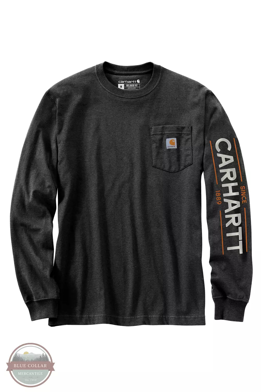 Carhartt 105957-CRH Loose Fit Heavyweight Hunt Graphic Long Sleeve T-Shirt in Carbon Heather Front View