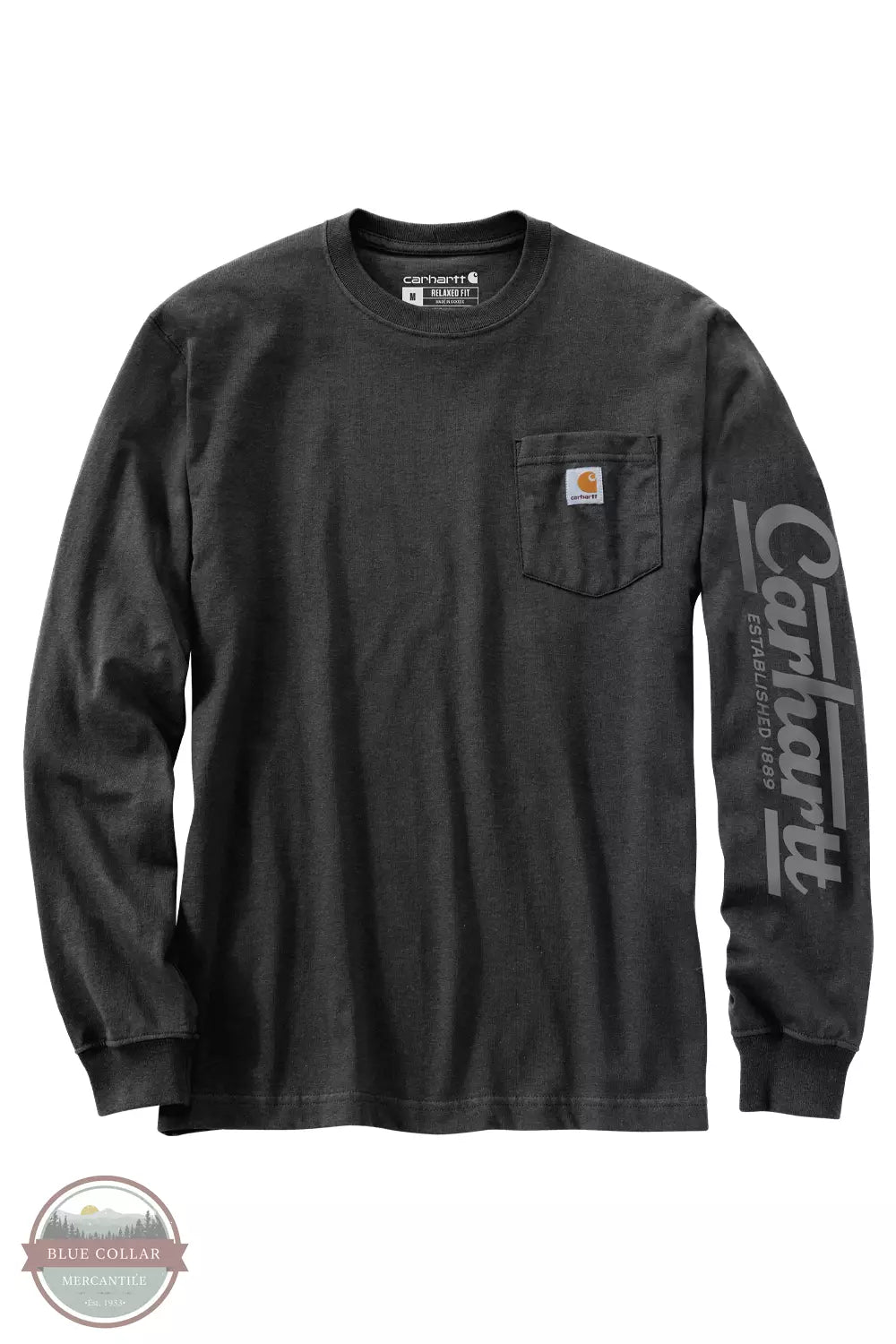 Carhartt 106041 Relaxed Fit Heavyweight Pocket Long Sleeve T-Shirt Carbon Heather Front View