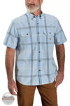 Carhartt 106140 Loose Fit Midweight Short Sleeve Plaid Shirt Fog Blue Front View. This item is available in multiple colors.