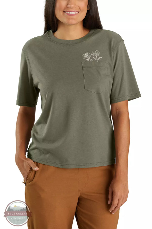 Carhartt 106174 Loose Fit Lightweight Flower Pocket T-Shirt Dusty Olive Front View