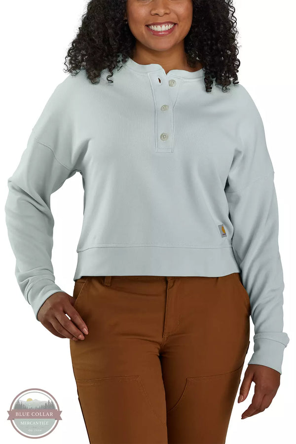 Carhartt 106182 Loose Fit Midweight French Terry Henley Sweatshirt Dew Drop Front View