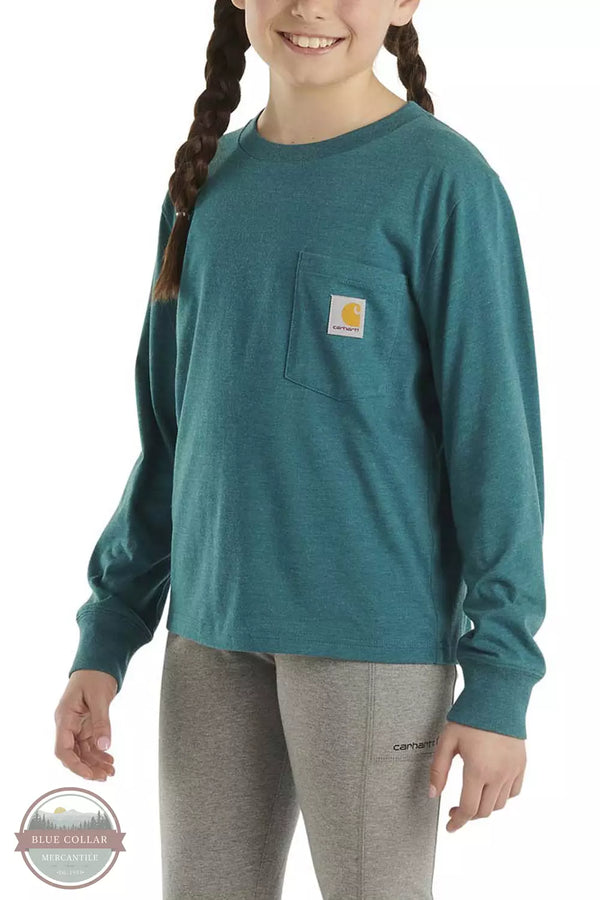 Carhartt CA9973-G247H Long Sleeve Outdoor C Pocket T-Shirt in Shaded Spruce Heather Profile View