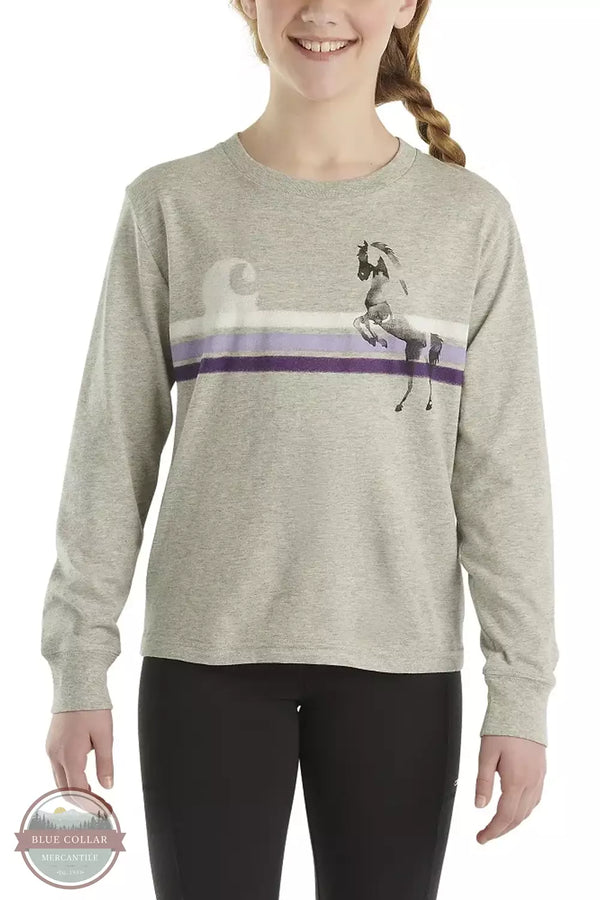 Carhartt CA9977-H01 Long Sleeve Horse Stripe T-Shirt in Heather Gray Front View