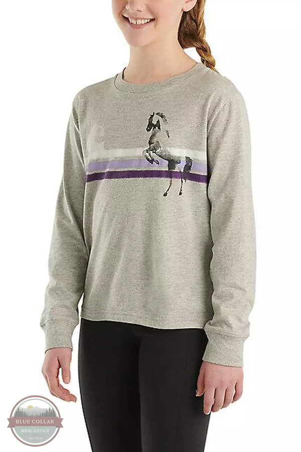 Carhartt CA9977-H01 Long Sleeve Horse Stripe T-Shirt in Heather Gray Profile View