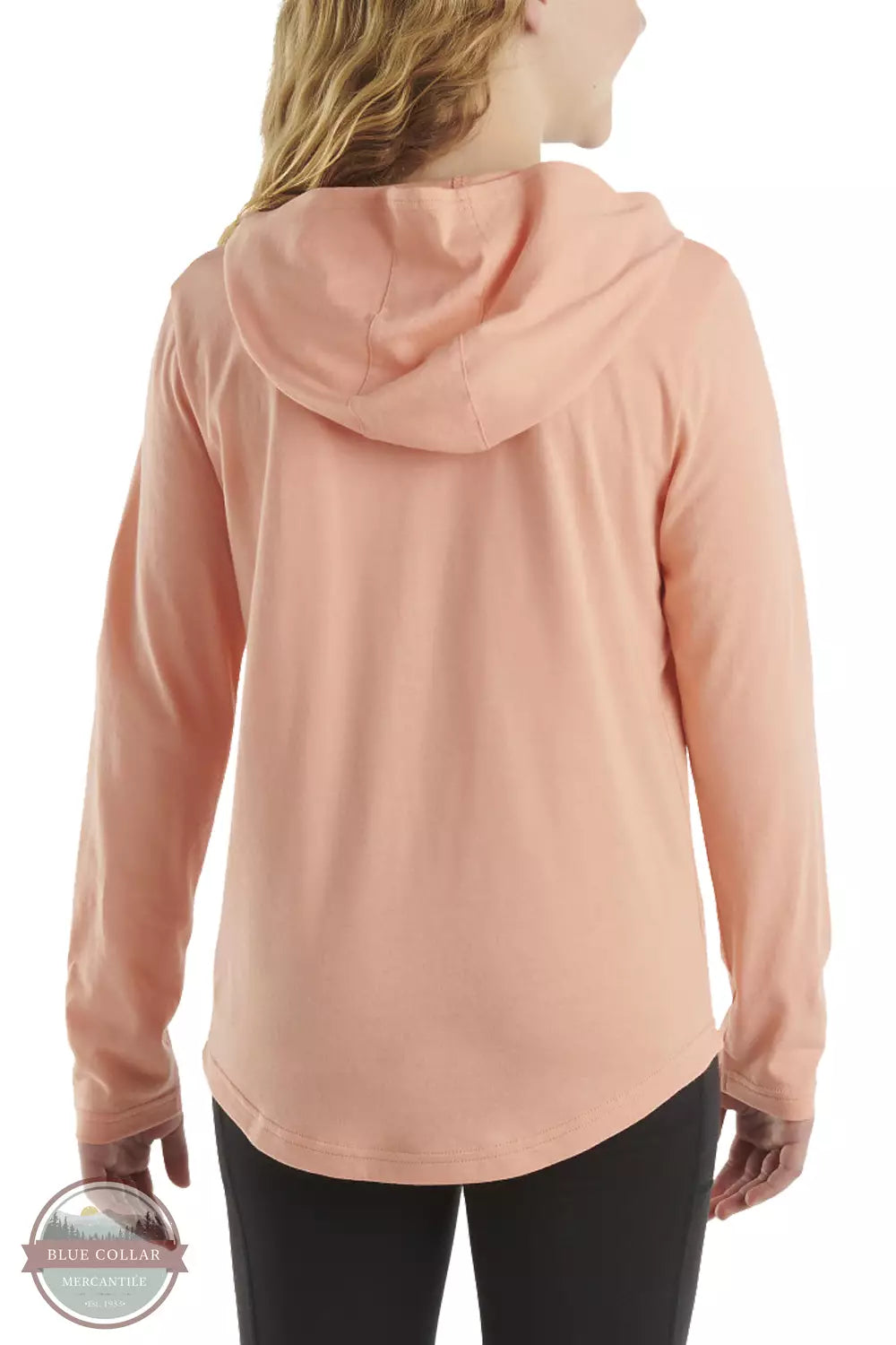 Carhartt CA9981-P399 Long Sleeve Hooded Cursive Logo T-Shirt in Peach Amber Back View