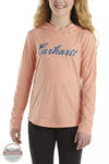 Carhartt CA9981-P399 Long Sleeve Hooded Cursive Logo T-Shirt in Peach Amber Front View