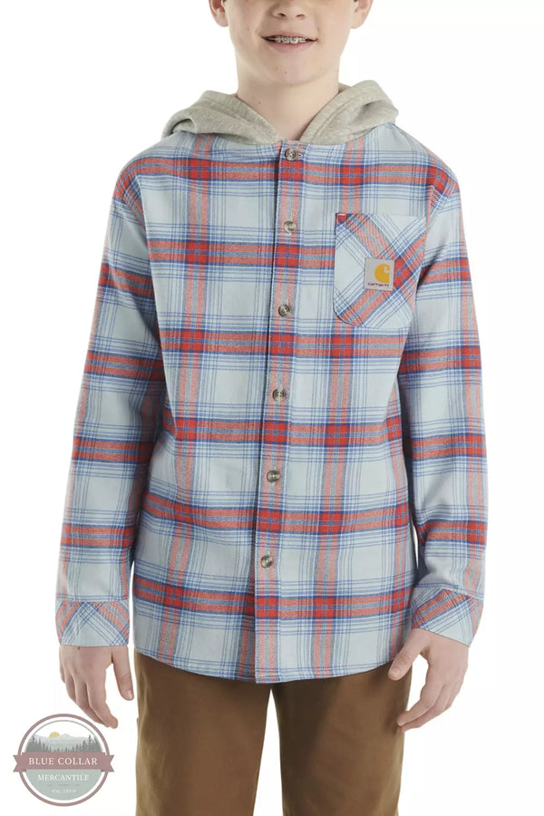 Carhartt CE8197-B346 Long Sleeve Flannel Button Front Hooded Shirt in Cashmere Blue Front View