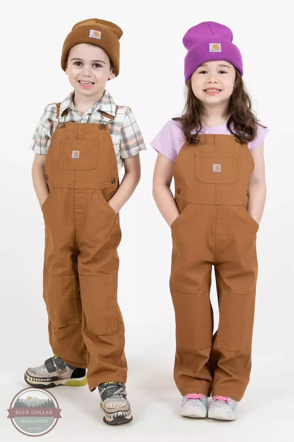 Carhartt CM8609-D15 Toddler & Infant Canvas Bib Overalls in Carhartt Brown Toddler Front View