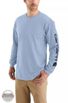 Carhartt K231 Loose Fit Heavyweight Long Sleeve Logo Sleeve Graphic T-Shirt Spring Season Fog Blue Front View