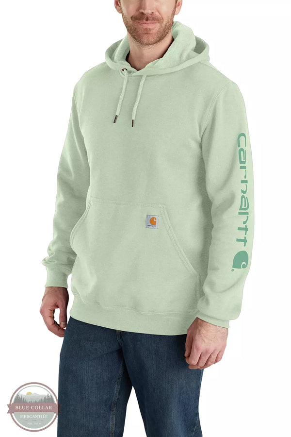 Carhartt K288 Loose Fit Midweight Logo Sleeve Hoodie Fall Season Tender Greens Front View