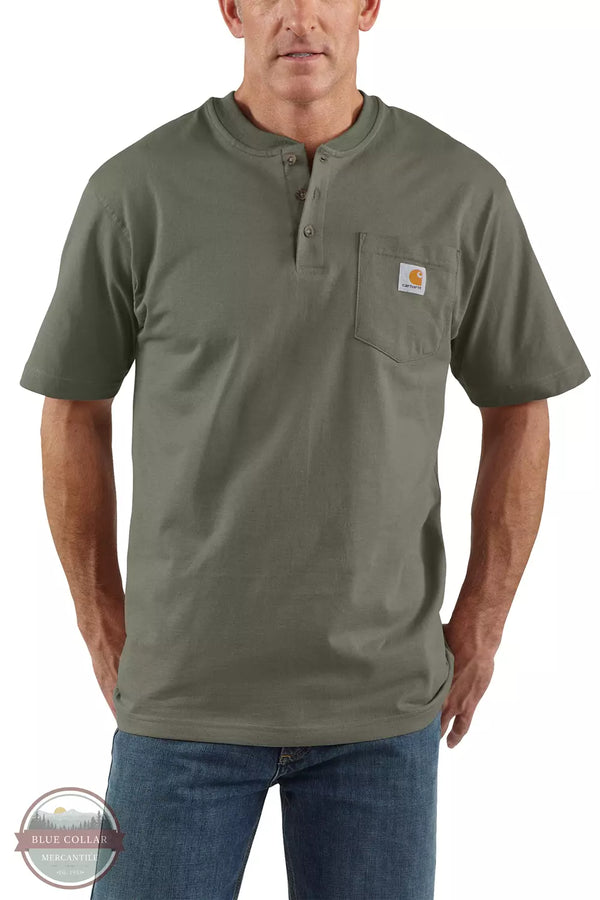 Carhartt K84 Loose Fit Heavyweight Short Sleeve Pocket Henley T-Shirt Dusty Olive Front View