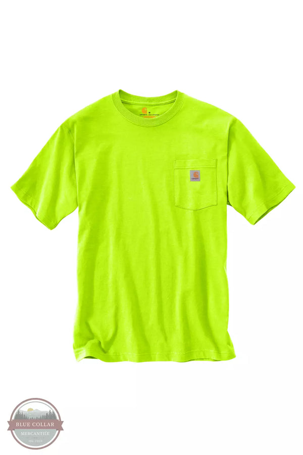 Carhartt K87 Loose Fit Heavyweight Short Sleeve Pocket T-Shirt Big and Tall Basic Colors Bright Lime Front View