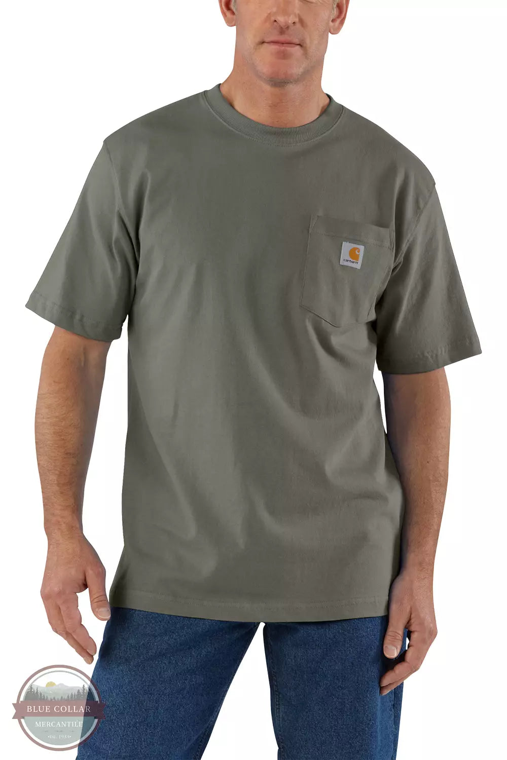 Carhartt K87 Loose Fit Heavyweight Short Sleeve Pocket T-Shirt Big and Tall Basic Colors Dusty Olive Front View