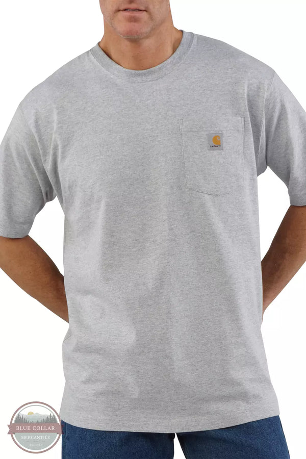 Carhartt K87 Loose Fit Heavyweight Short Sleeve Pocket T-Shirt Big and Tall Basic Colors Heather Gray Front View