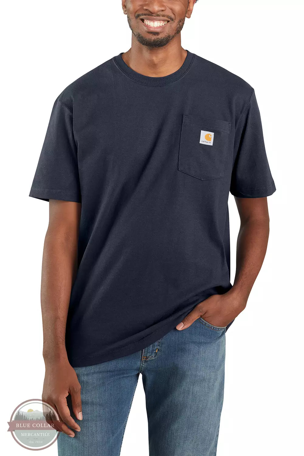 Carhartt K87 Loose Fit Heavyweight Short Sleeve Pocket T-Shirt Big and Tall Basic Colors Navy Front View