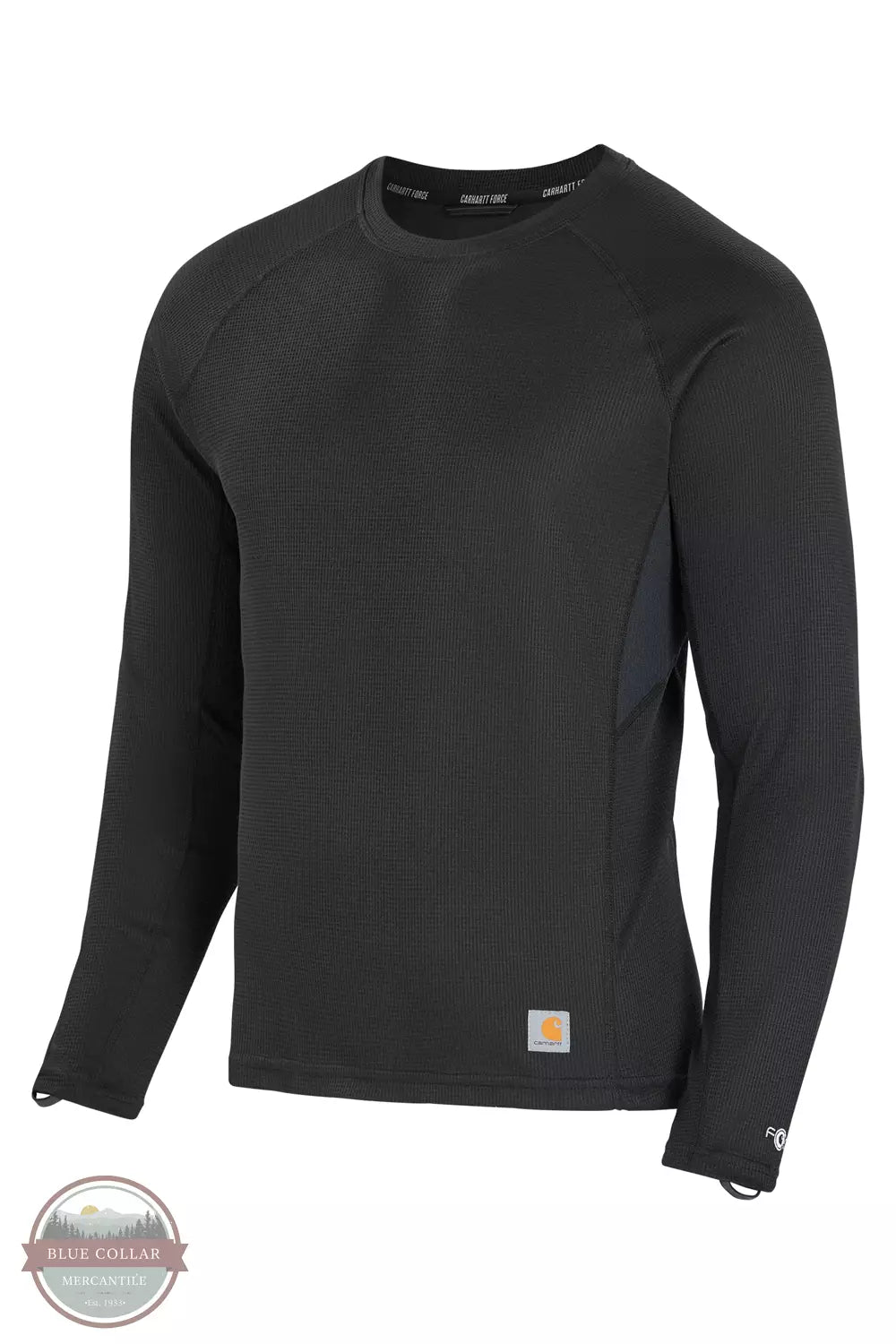 Carhartt UM0223M Force Midweight Micro-Grid Long Sleeve Base Layer Top Black Front View