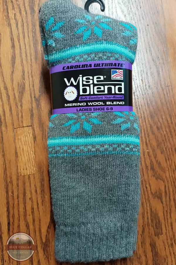 Carolina Ultimate 72438 Wise Blend Ladies Merino Wool Blend Floral Frost Socks in Grey Product View