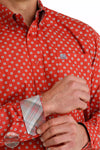 Cinch MTW1105651 RED Geometric Print Button-Down Long Sleeve Shirt in Red/Khaki Detail View