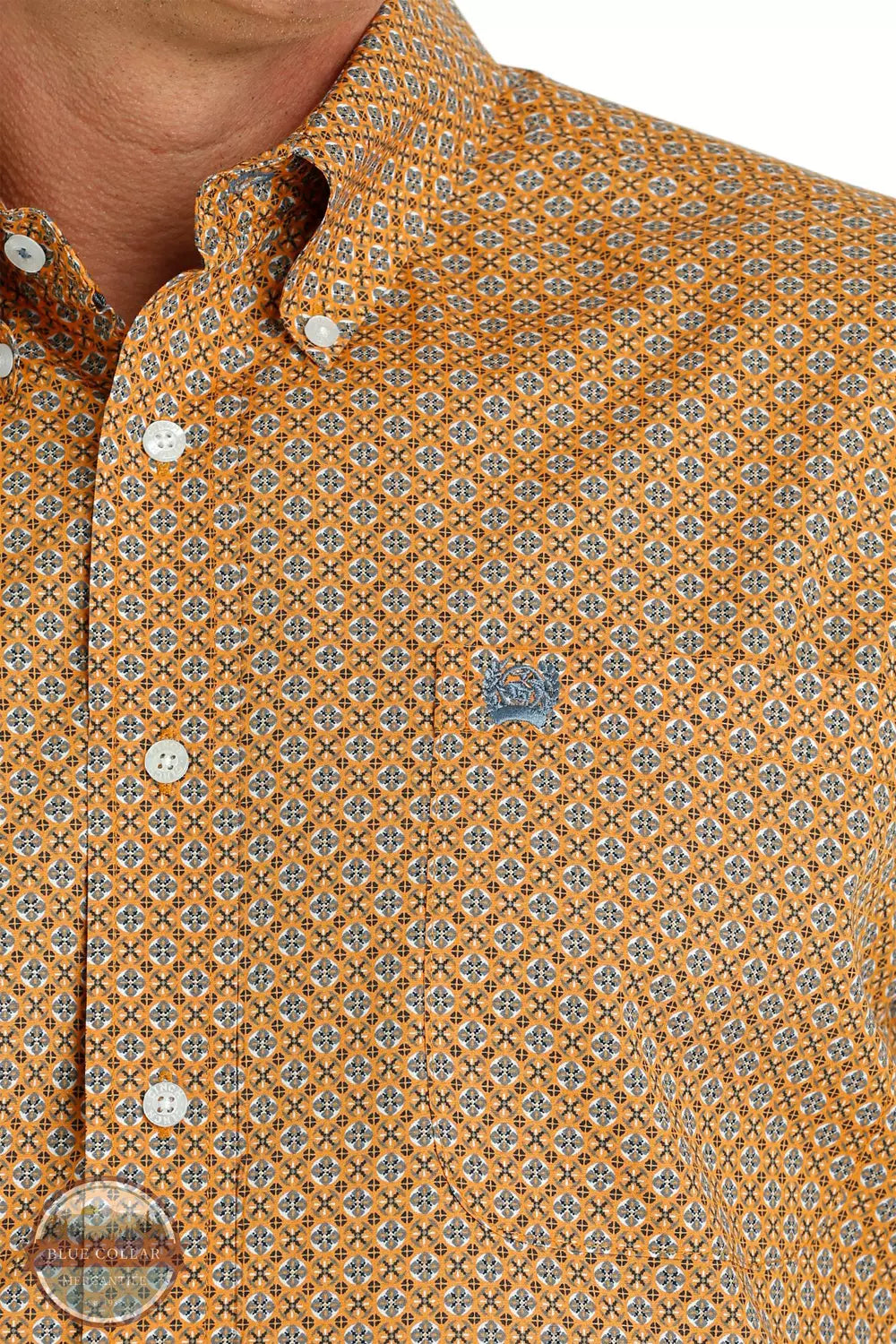 Cinch MTW1105700 Geometric Print Button-Down Western Long Sleeve Shirt in Orange/Blue Detail View