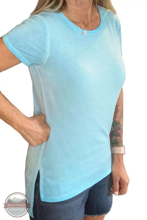 Cyrus K062201 Airbrush Hi-Lo Split Hem T-Shirt Crystal Aqua Front View