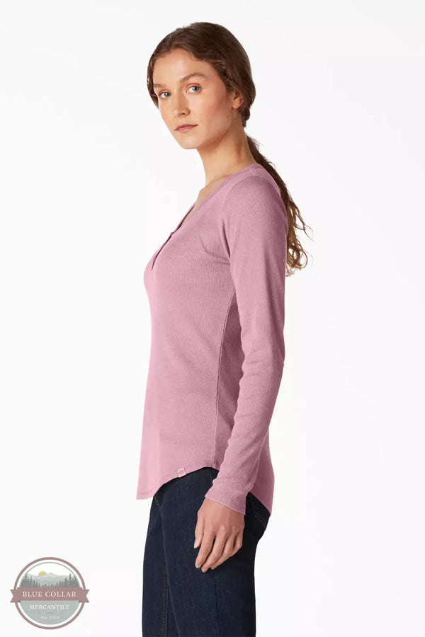 Dickies FL097 Henley Long Sleeve Shirt Dusty Orchid Side View