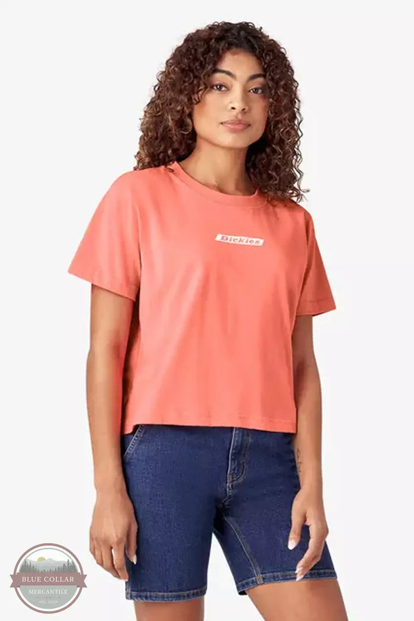 Dickies FS303OO Logo Box T-Shirt in Coral Fusion Front View