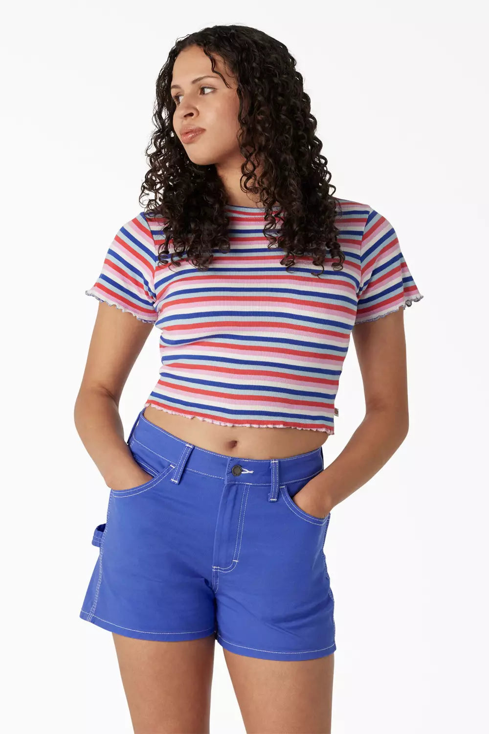 Dickies FSR51 Striped Cropped Baby T-Shirt Blue Explorer Front View