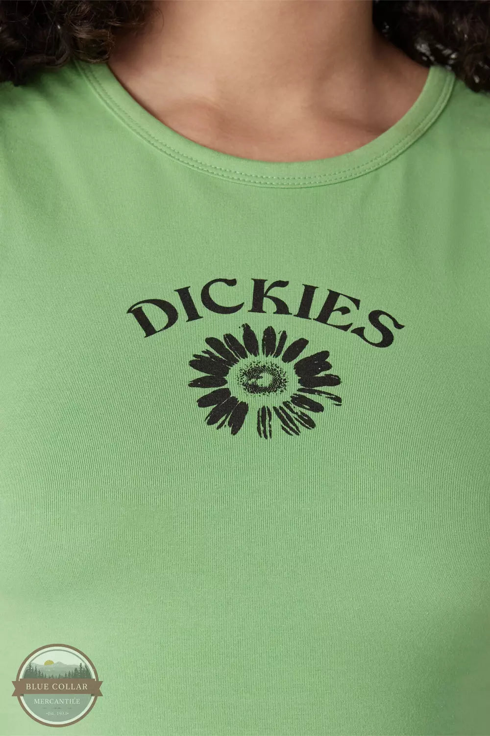Dickies FSR62AR2 Graphic Cropped Tank Top in Apple Mint Detail View
