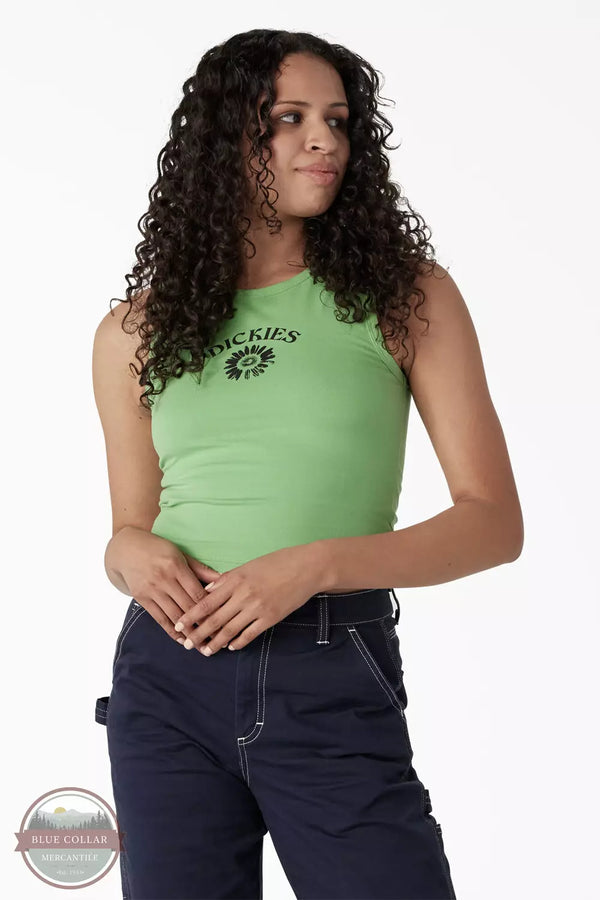 Dickies FSR62AR2 Graphic Cropped Tank Top in Apple Mint Front View