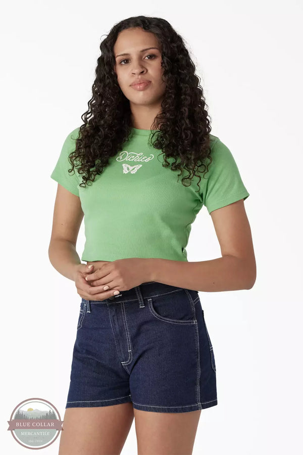 Dickies FSR64AR2 Butterfly Graphic Cropped Baby T-Shirt in Apple Mint Front View