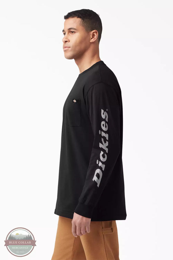 Dickies WL22B Logo Graphic Long Sleeve Pocket T-Shirt Black Side View