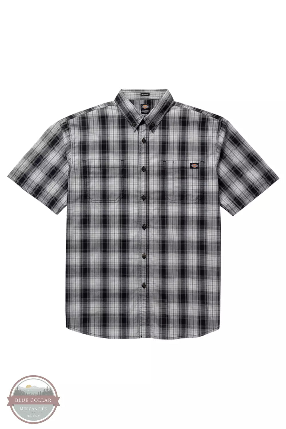 Dickies WS551 Flex Short Sleeve Woven Plaid Work Shirt Black Alloy Front View