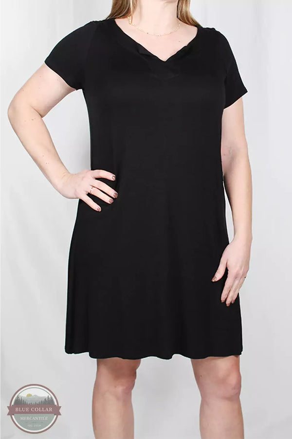 Harmony & Havoc MD4619660B Black Short Sleeve V-Neck Dress Front View