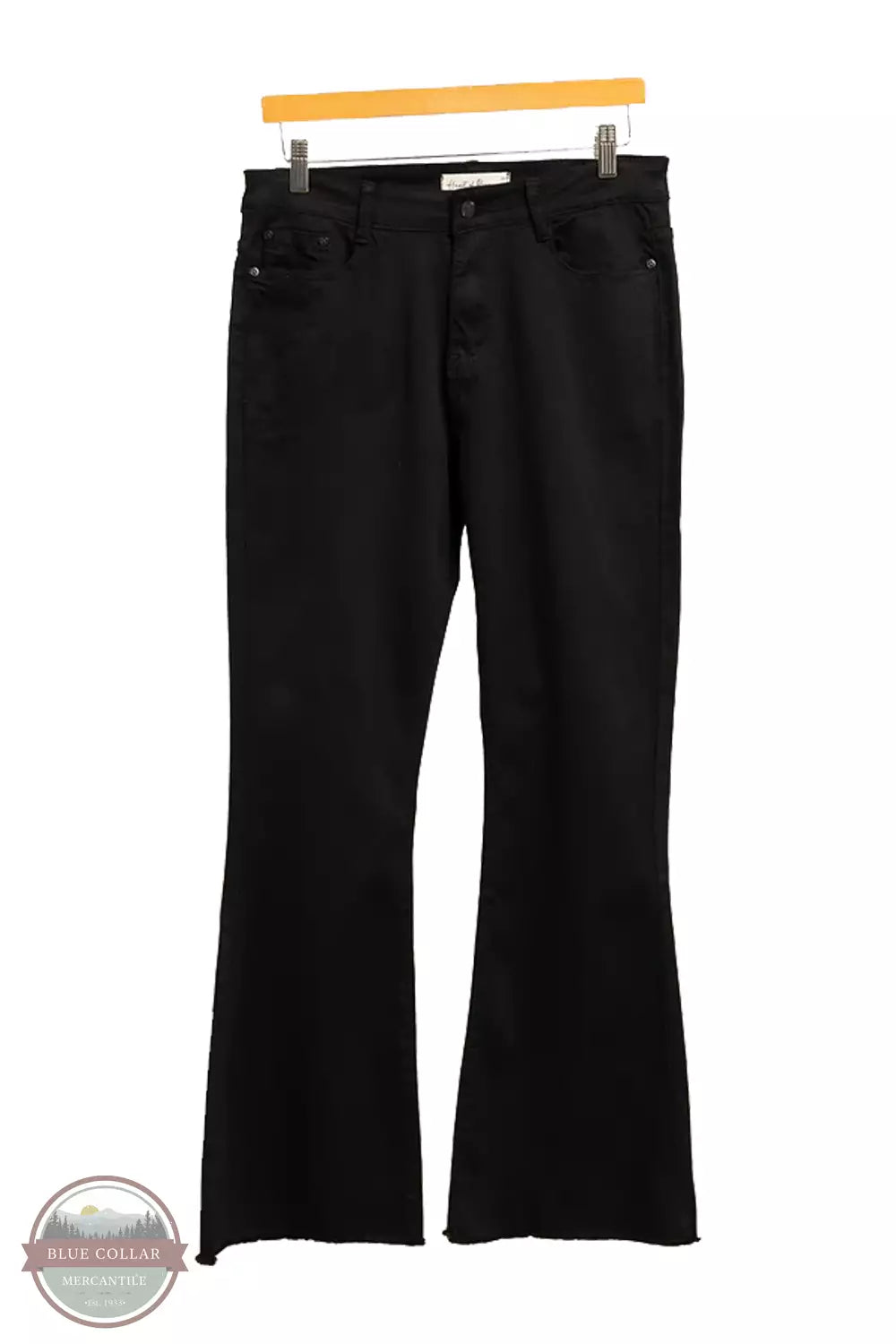 Heart of Pine PLHOP0002 Sateen Stretch Flare Jeans Black Front View