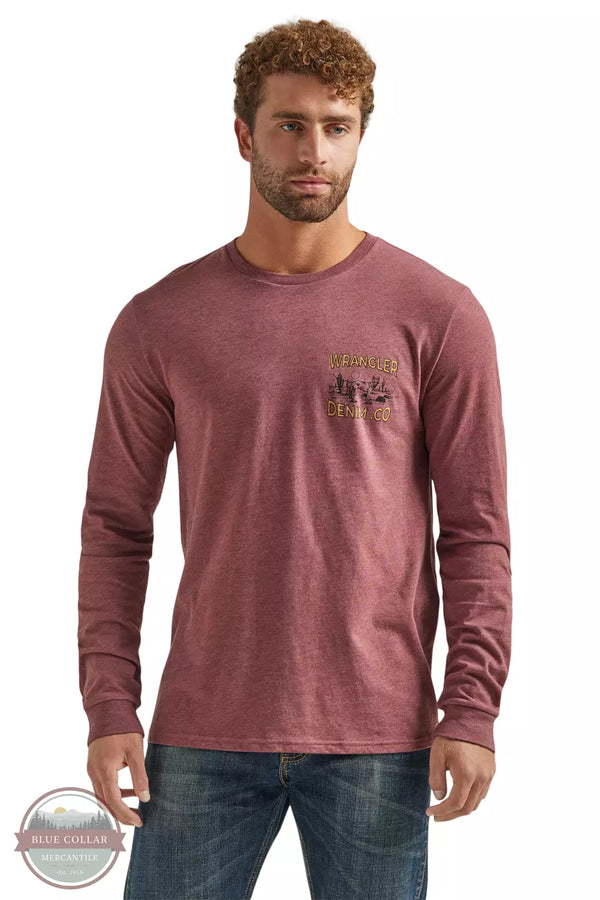 Wrangler 112339599 Coyote Back Graphic Long Sleeve Graphic T-Shirt in Burgundy Heather Front View