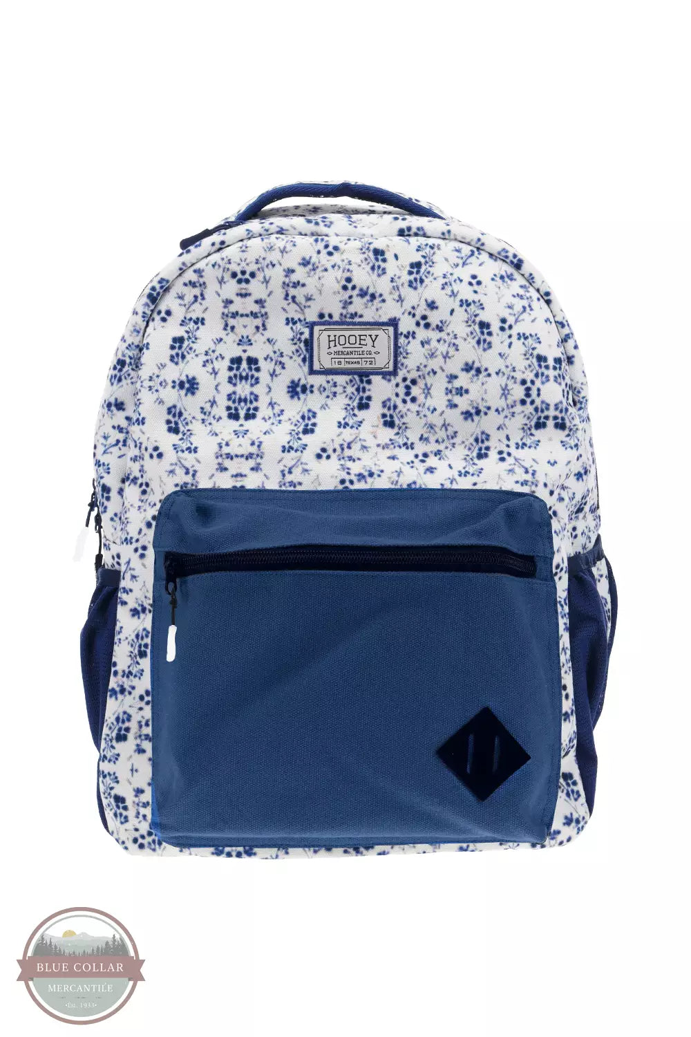 Hooey BP051WHNV Recess Backpack in White and Navy Floral and Black/White Accents Front View