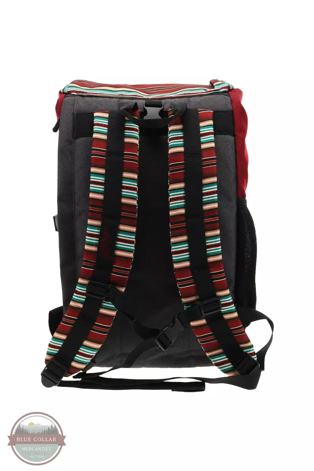 Hooey BP053BUSP Topper Backpack in Maroon with Serape Pattern and Black Accents Back View