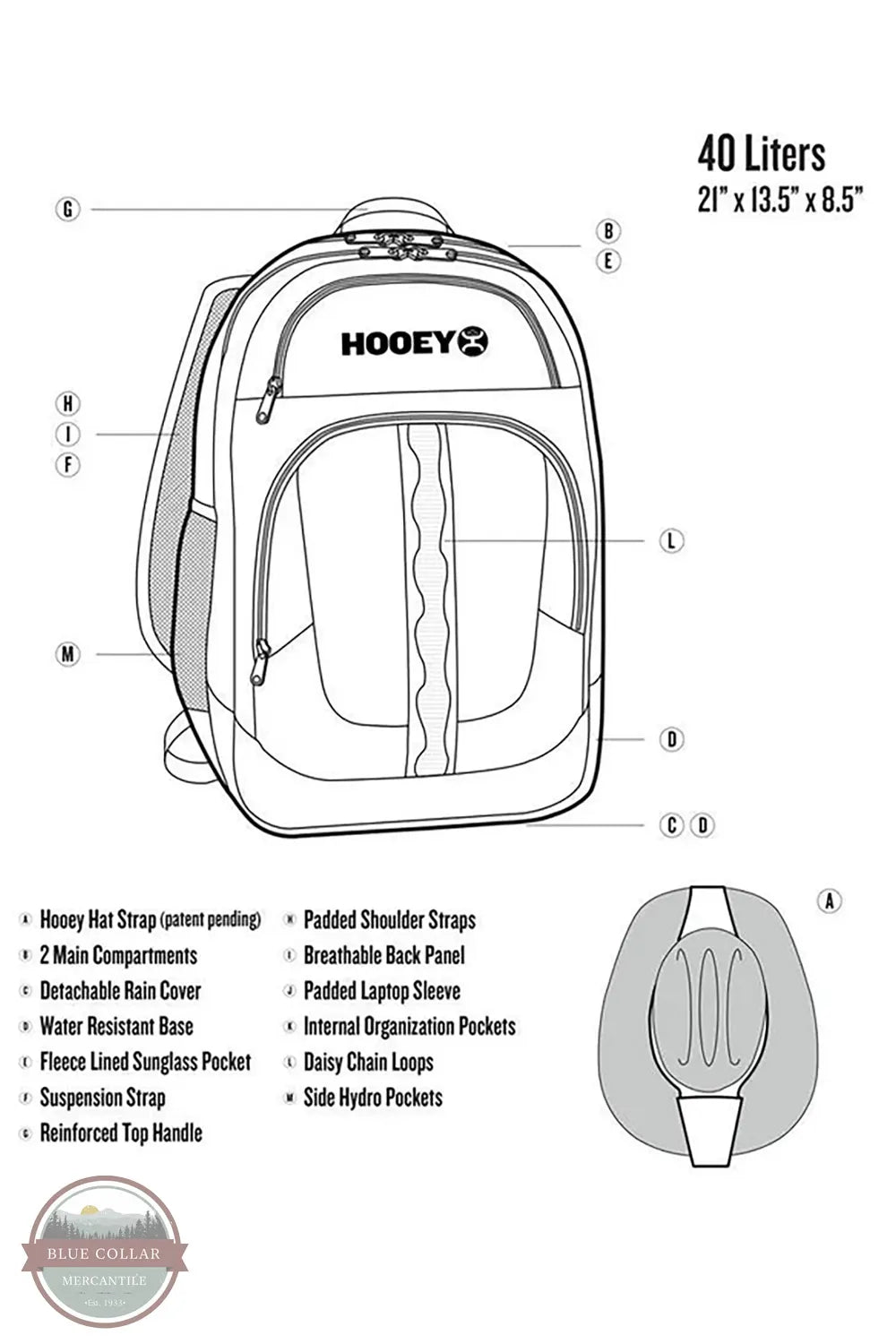 Hooey Whiteriver Black and White Aztec Ox Backpack BP064BKWH diagram image