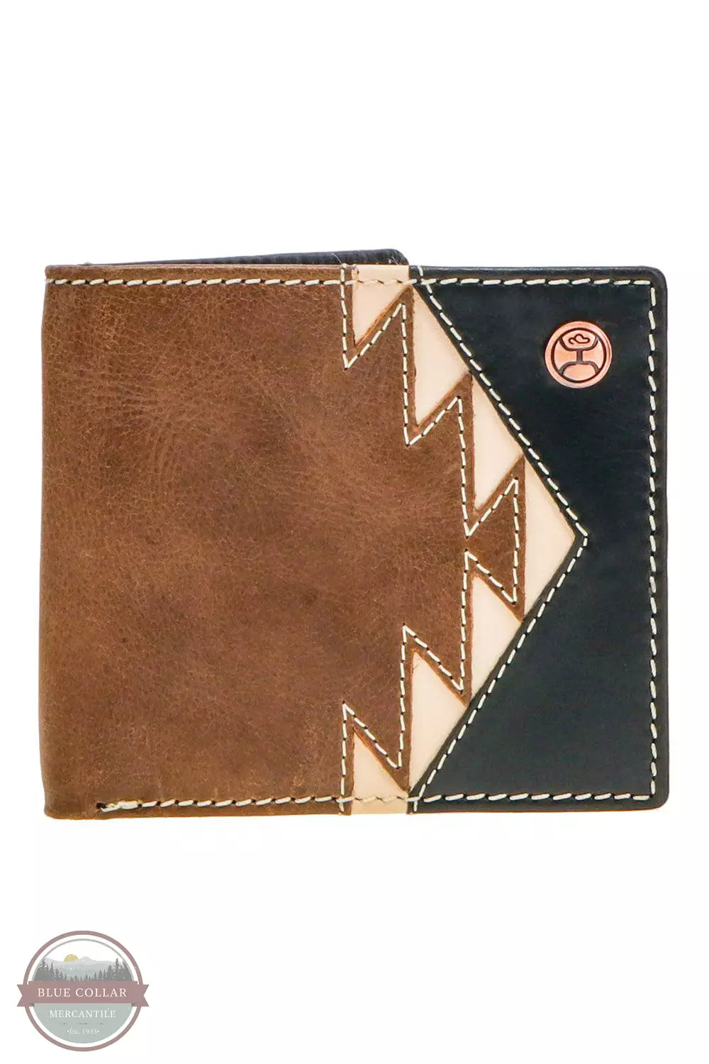 Hooey HBF006-BRBK Tonkawa Aztec Overlay Bi-Fold Wallet in Brown/Black/Ivory Front View