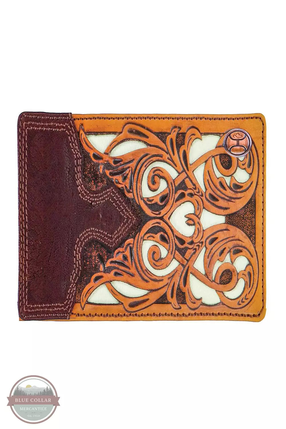 Hooey HBF008-TNBR Top Notch Tooled Bi-Fold Wallet in Tan/Brown/Ivory Front View