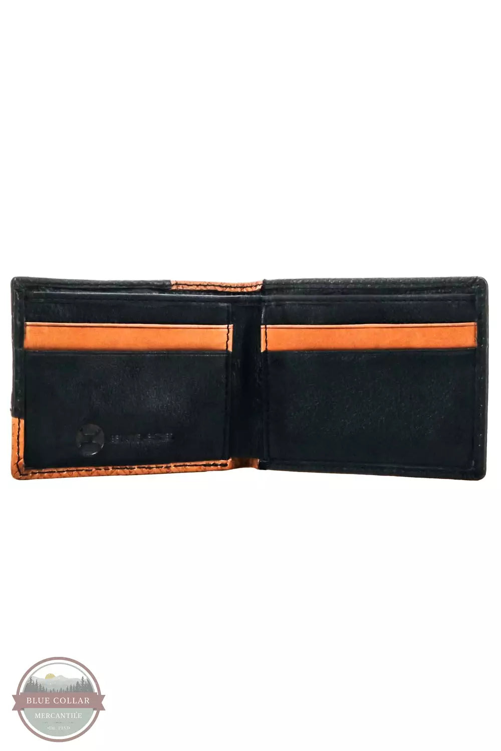 Hooey HFBF002-TNBR Hands Up Basket Weave Front Pocket Bifold Wallet in Tan with Black Leather Inside View