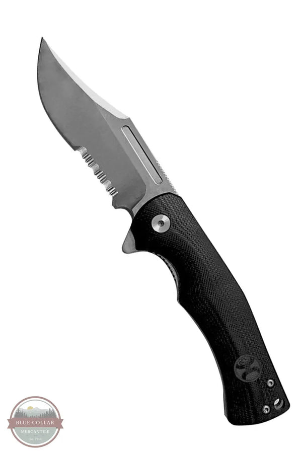 Hooey HK1001S Serrated Blade Black Micarta Clip Point Flipper Knife