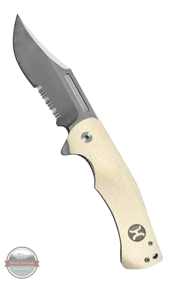 Hooey HK1002S Serrated Blade White G10 Clip Point Flipper Knife
